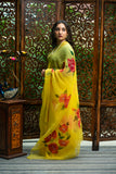 Golden Blooms of Peonies Saree