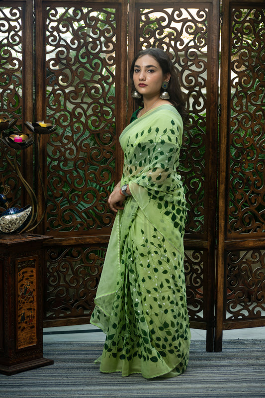 Vibrant greenary saree for women